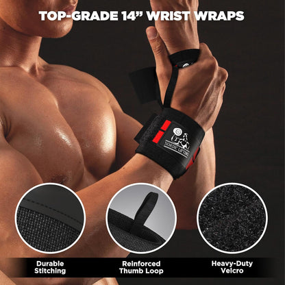 Wrist Wraps + Lifting Straps Bundle (2 Pairs) for Weightlifting, Cross Training, Workout, Gym, Powerlifting, Bodybuilding 