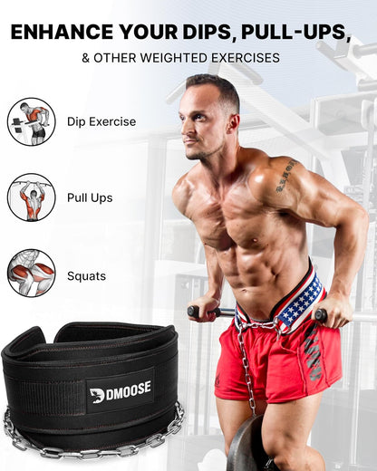 Dip Belt for Weight Lifting, Pullup, Squats & Dips - 36" Robust Steel Chain, Comfortable Neoprene Padding Supports 350Lbs 