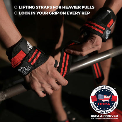 Wrist Wraps + Lifting Straps Bundle (2 Pairs) for Weightlifting, Cross Training, Workout, Gym, Powerlifting, Bodybuilding 