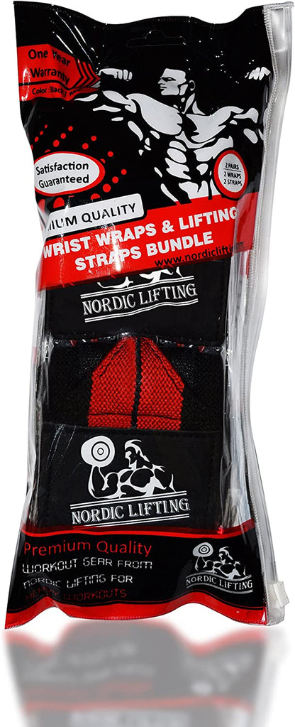 Wrist Wraps + Lifting Straps Bundle (2 Pairs) for Weightlifting, Cross Training, Workout, Gym, Powerlifting, Bodybuilding 