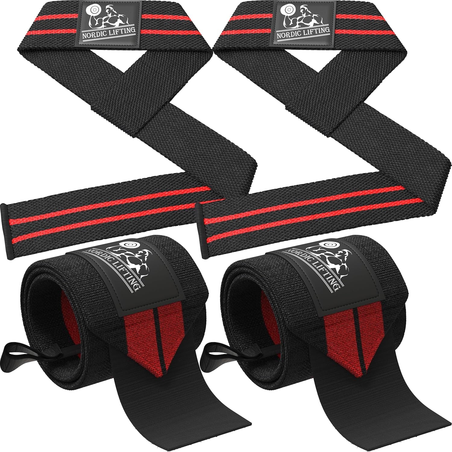 Wrist Wraps + Lifting Straps Bundle (2 Pairs) for Weightlifting, Cross Training, Workout, Gym, Powerlifting, Bodybuilding 