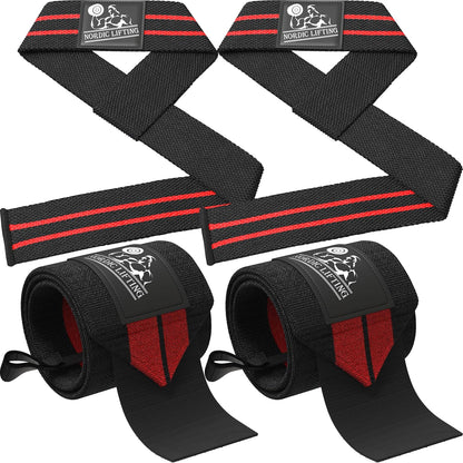 Wrist Wraps + Lifting Straps Bundle (2 Pairs) for Weightlifting, Cross Training, Workout, Gym, Powerlifting, Bodybuilding 