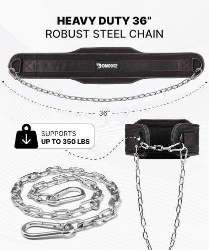 Dip Belt for Weight Lifting, Pullup, Squats & Dips - 36" Robust Steel Chain, Comfortable Neoprene Padding Supports 350Lbs 